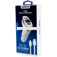 SUNIX ЗАРЯДНО УСТРОЙСТВО S-310 12V-24V БЪРЗО ЗАРЕЖДАНЕ 2.4А С 2 USB ПОРТА + 1М КАБЕЛ ЗА TYPE C