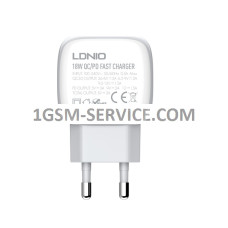 Зарядно устройство 220V с 1 PD 18W и 1 USB изход 1.5 - 3A , 3.6 - 12V + кабел iPhone - LDNIO A2313C ( Quick Charge 3.0 , Adaptive Fast Charging )
